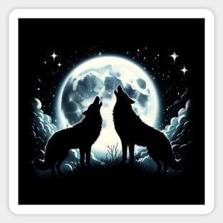 Two Wolves Howling at the Moon – Starry Night Nature Graphic Gift Sticker